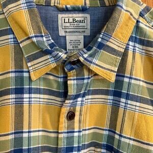 L.L. Bean mens M Reg shirt, yellow plaid flannel, short sleeve